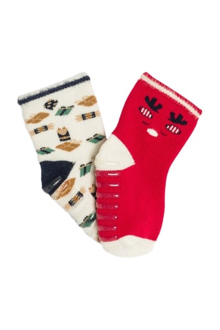2 pares de calcetines antideslizantes - Rojo y crudo