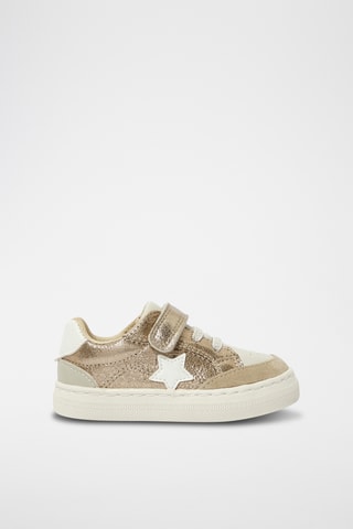 Zapatillas de piel de serraje - Dorado y blanco