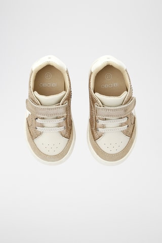 Zapatillas de piel de serraje - Dorado y blanco