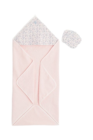 Capa de baño con capucha y pañuelo - Rosa y blanco