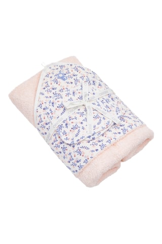 Capa de baño con capucha y pañuelo - Rosa y blanco