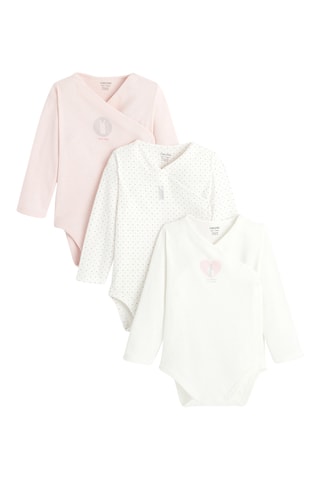 3 bodis de algodón orgánico - Rosa y blanco