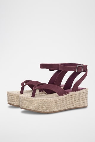 Sandales compensées en nubuck - Bordeaux