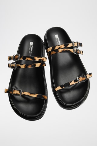 Mules en cuir - Beige et noir