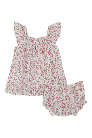 Jurk en Bloomer - Koraalrood en Wit - Wit en rood
