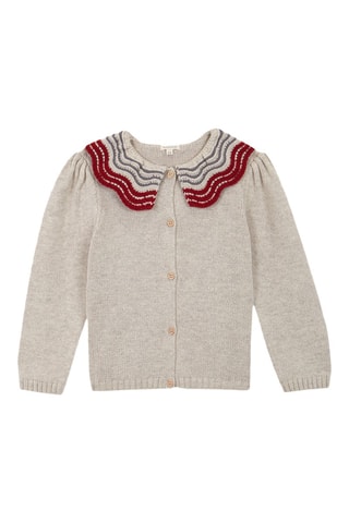 Cardigan - Beige - Beige, rosso e grigio