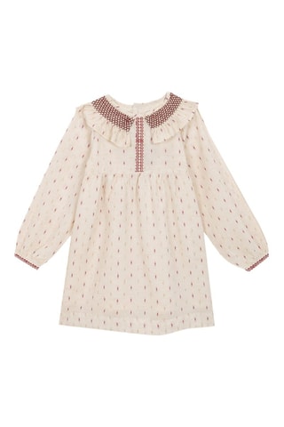 Jurk - Lichtbeige - Beige en rood