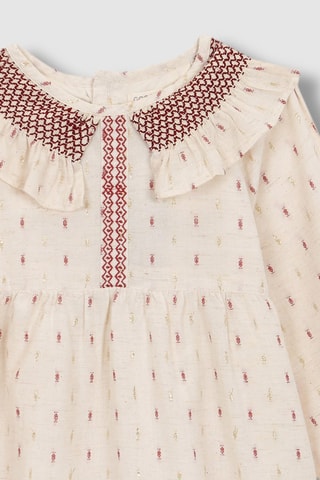 Jurk - Lichtbeige - Beige en rood