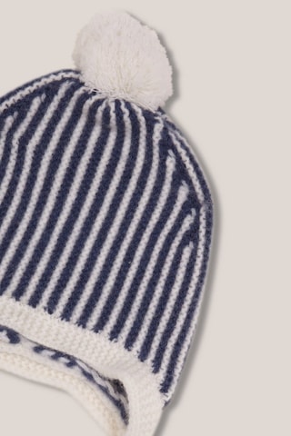 Merinoswollen Muts meet Pompon - Marineblauw - Wit en blauw