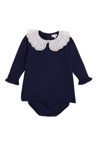 Trui-jurk en Bloomer - Petrolblauw - Wit en blauw