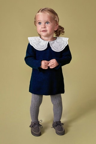 Trui-jurk en Bloomer - Petrolblauw - Wit en blauw