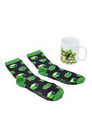 Calcetines y taza de cerámica Minecraft - Verde - 32,5 cl