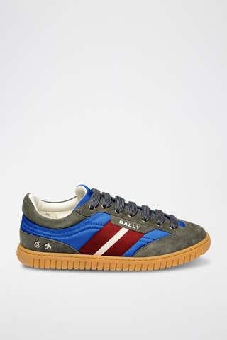 Kalfsnubuck Sneakers - Donkergrijs  - Groen, blauw en rood