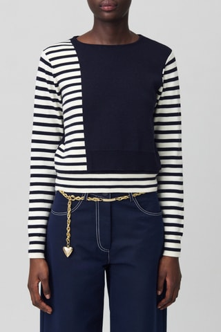 Wollen Sweater Regular - Donkerblauw en wit