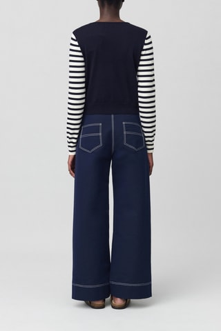 Wollen Sweater Regular - Donkerblauw en wit