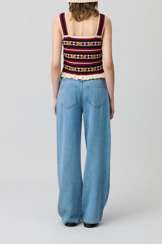 Mouwloze Top - Zwart, beige en bordeauxrood