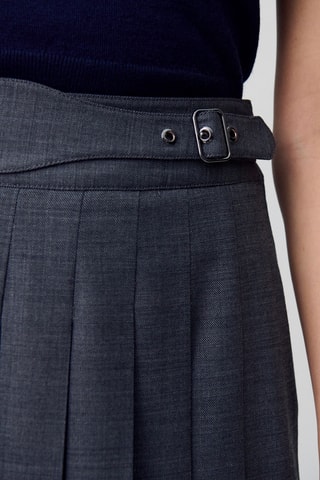 Wollen Plissérok met Hoge Taille - Donkergrijs