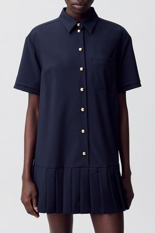 Wollen Jurk met Lage Taille - Marineblauw
