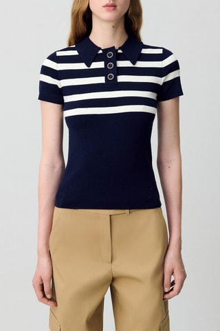Wollen Polo - Donkerblauw en wit