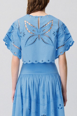 Crop Top met Engelse Borduursels - Lichtblauw