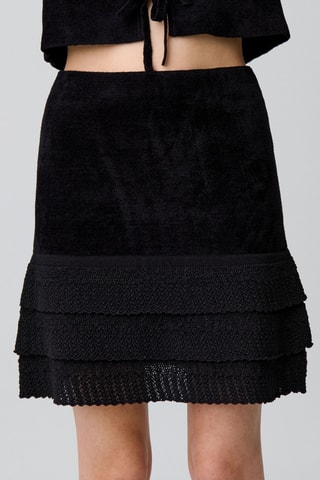 Rechte Rok 2 Materialen Hoge Taille - Zwart