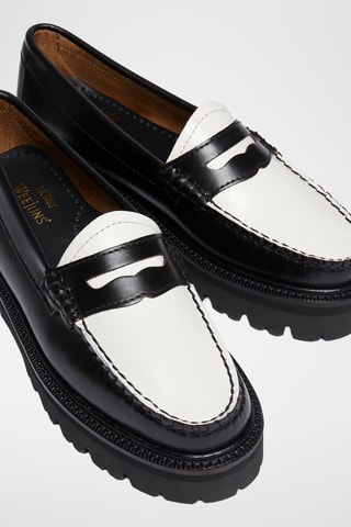 Leren Platform Mocassins Penny - Zwart en wit
