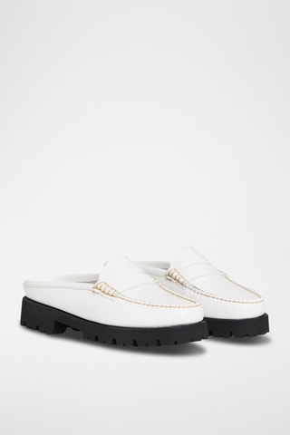 Leren Platform Muiltjes Penny - Wit en zwart