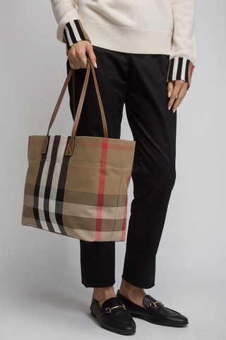 Cabas Medium Check London Tote - Blanc, noir et rouge