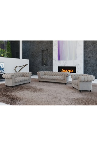 Canapé Chesterfield - Beige foncé - 3 places - Toucher velours