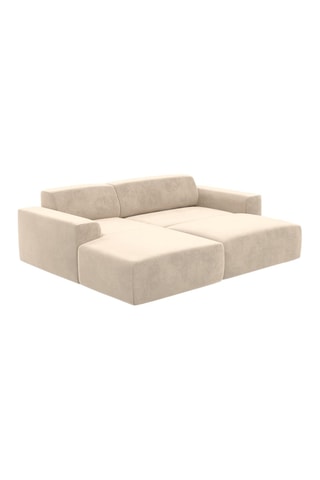 Canapé d'angle droit convertible Lenova - Crème - 5 places - Toucher velours