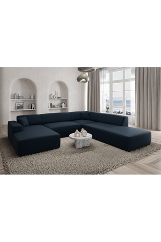Canapé d'angle droit panoramique Lenova - Bleu atlantique - 7 places - Toucher velours