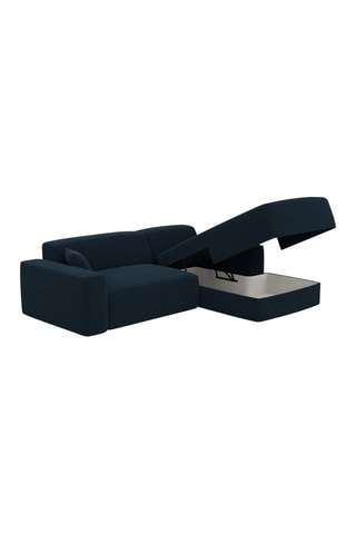 Canapé d'angle droit convertible Lenova - Bleu atlantique - 5 places - Toucher velours côtelé