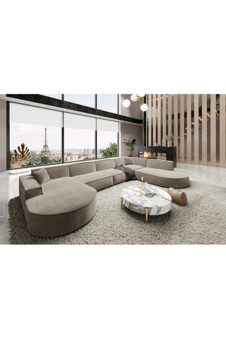 Canapé d'angle droit panoramique Victoria - Beige foncé - 7 places - Toucher velours
