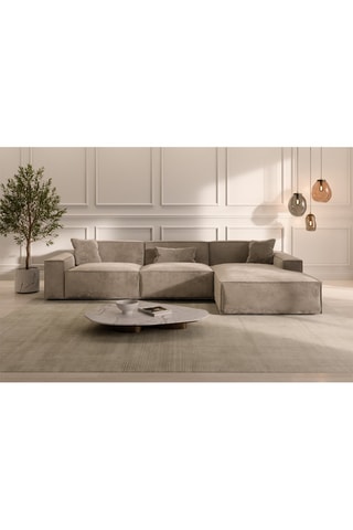 Canapé d'angle droit Lionel - Beige foncé - 5 places - Toucher velours
