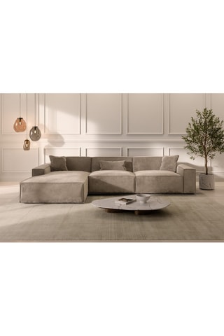Canapé d'angle gauche Lionel - Beige foncé - 5 places - Toucher velours
