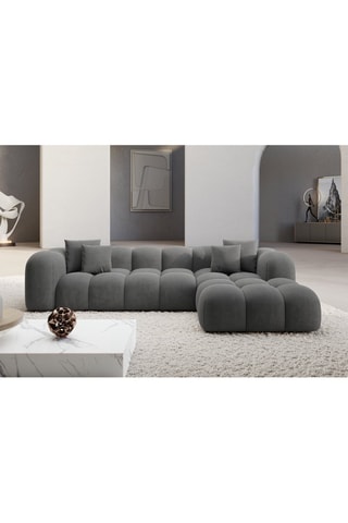 Canapé d'angle droit Nuvola - Gris foncé - 5 places - Toucher velours