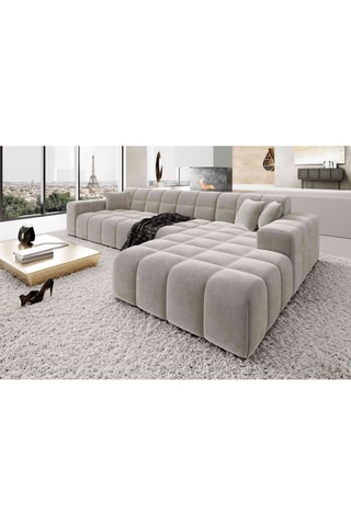 Canapé d'angle droit Cardano - Sable - 5 places - Toucher velours