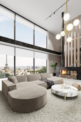 Canapé d'angle gauche Victoria - Beige - 6 places - Toucher velours