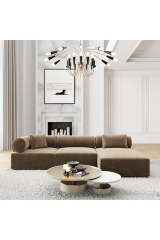 Canapé d'angle droit Ragusa - Marron - 5 places - Toucher velours