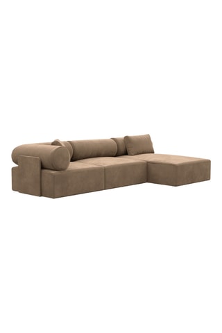 Canapé d'angle droit Ragusa - Marron - 5 places - Toucher velours