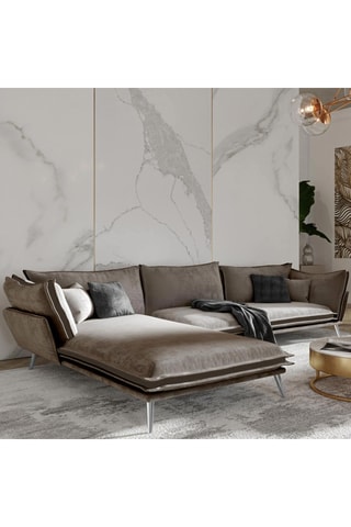 Canapé d'angle gauche Thanos - Beige - 5 places - Toucher velours