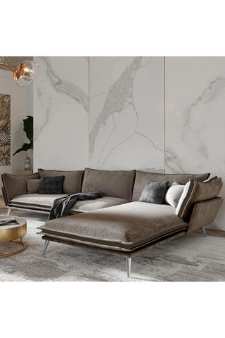 Canapé d'angle droit Thanos - Beige - 5 places - Toucher velours