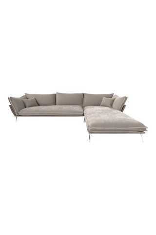 Canapé d'angle droit Thanos - Beige - 5 places - Toucher velours