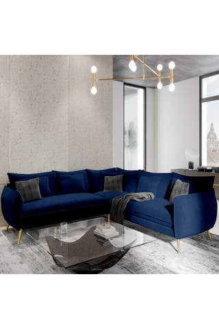 Canapé d'angle réversible Ragalia - Bleu marine - 5 places - Toucher velours