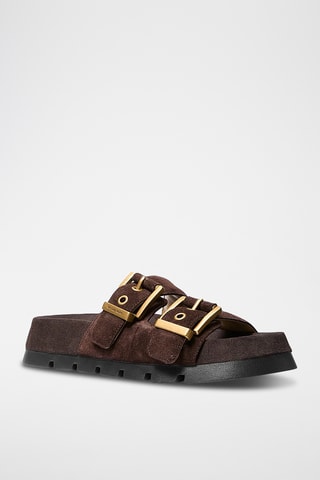Mules plateformes en cuir - Marron