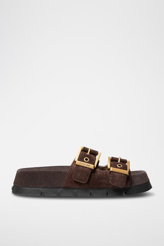 Mules plateformes en cuir - Marron