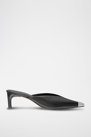 Mules à talons en cuir - Noir