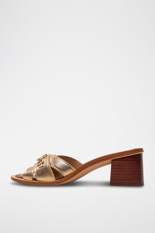 Mules à talons en cuir - Doré