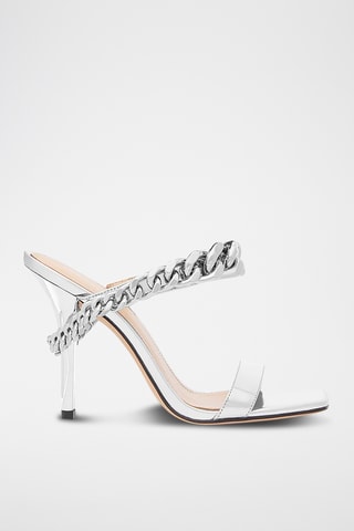 Mules à talons en cuir - Argenté