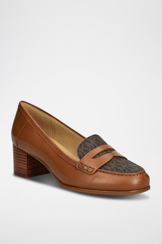 Mocassins à talons en cuir - Marron